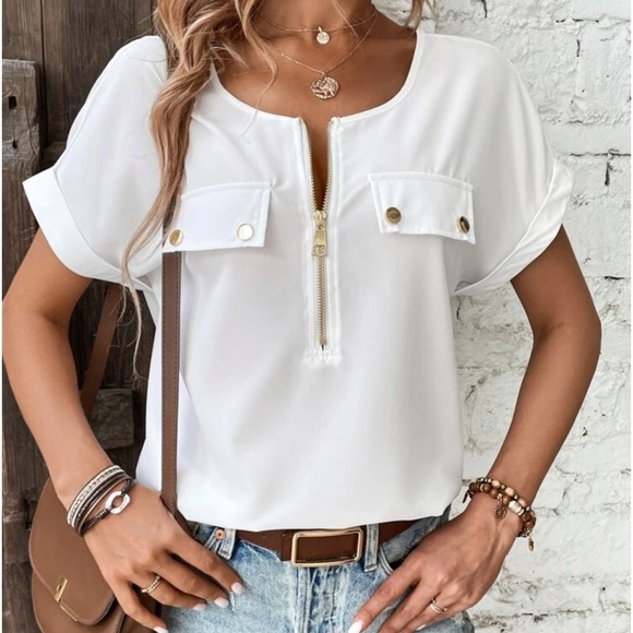 New  half  zip white short sleeve top - Picture 6 of 6